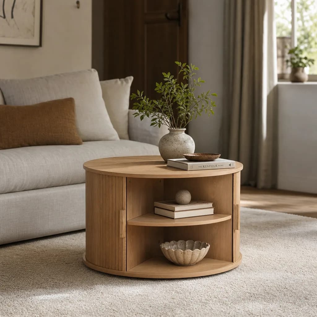 Axel Round Fluted Coffee Table with Storage