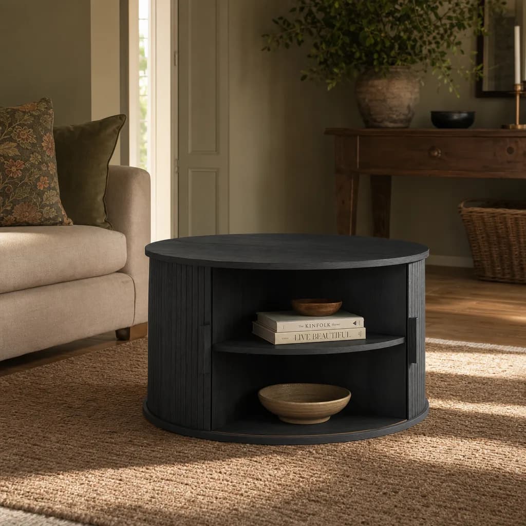 Axel Round Fluted Coffee Table with Storage