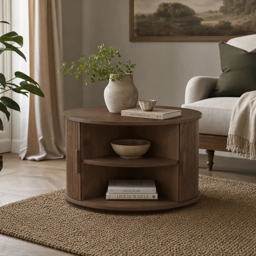 Axel Round Fluted Coffee Table with Storage