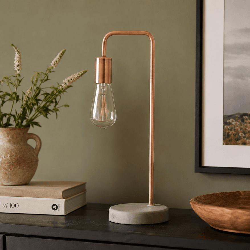 Copper Industrial Lamp With Stone Base