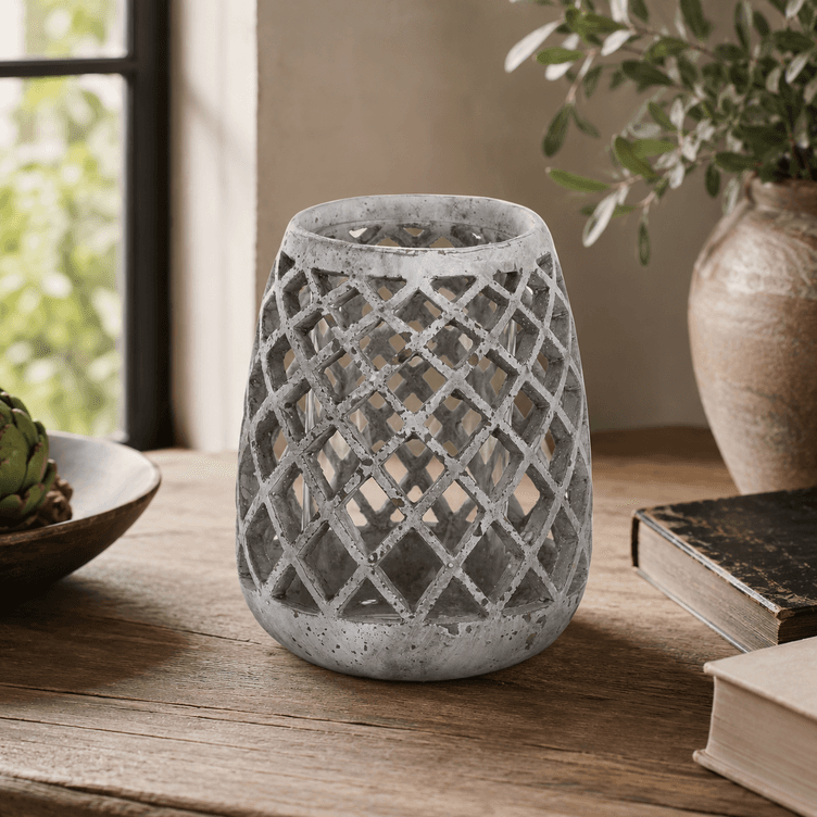 Large Conical Ceramic Lattice Hurricane Lantern