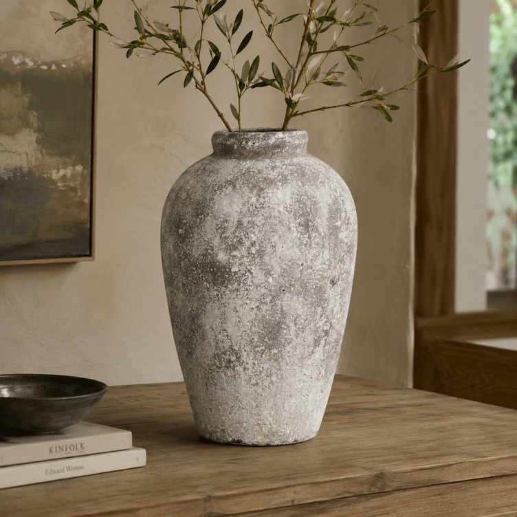 Aged Stone Tall Ceramic Vase