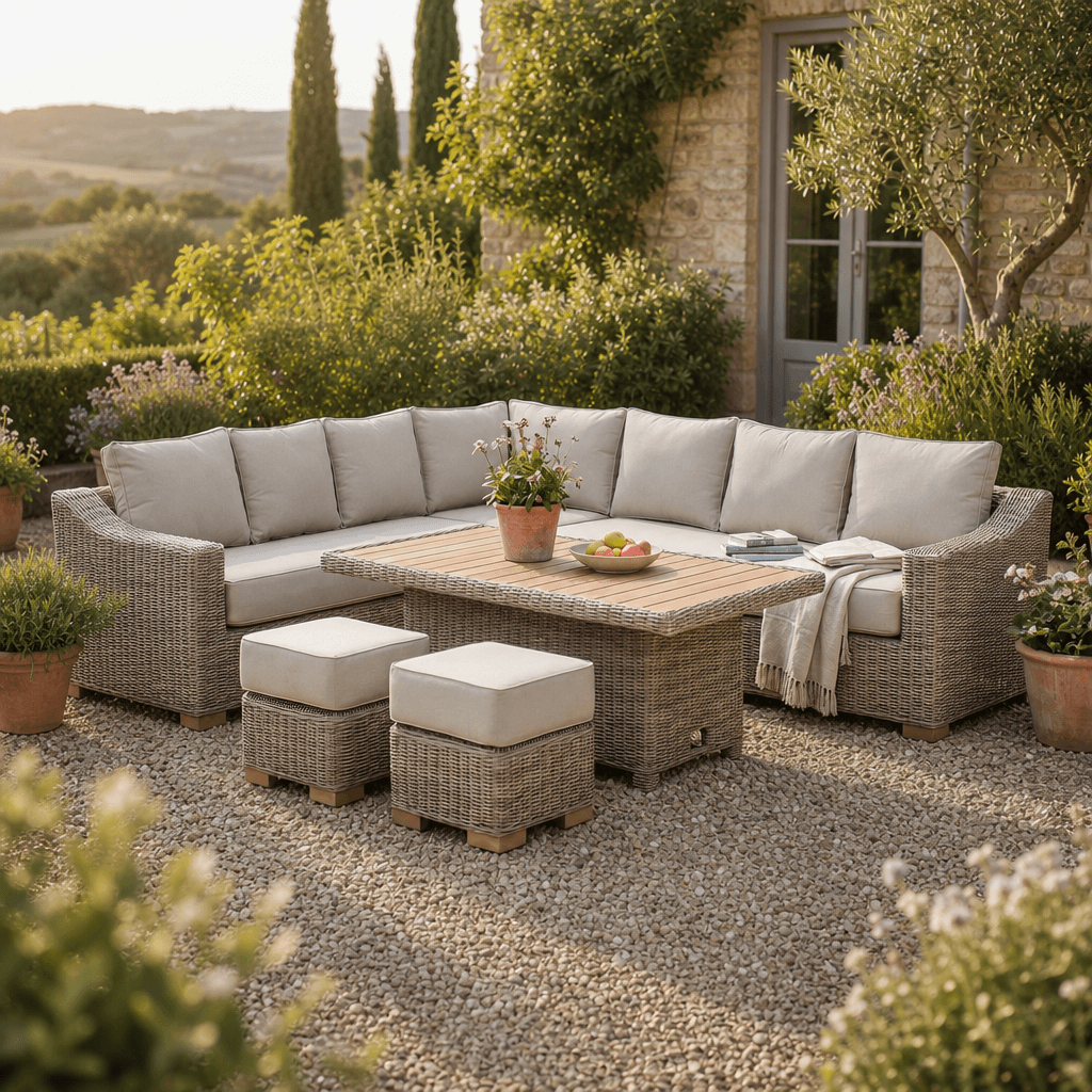 Capri Outdoor Large Corner Set With Riser Table + 2 Stools