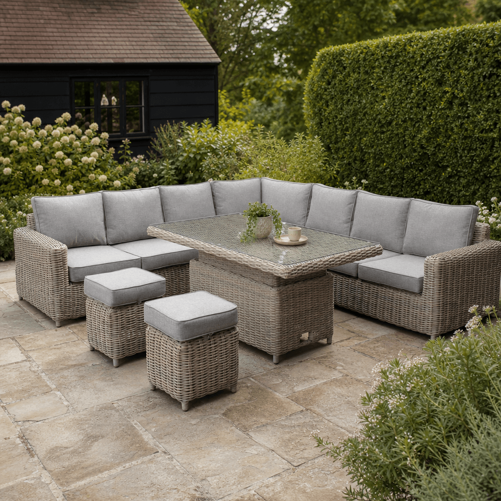 Amalfi Outdoor Large Corner Set With Riser Table + 2 Stools