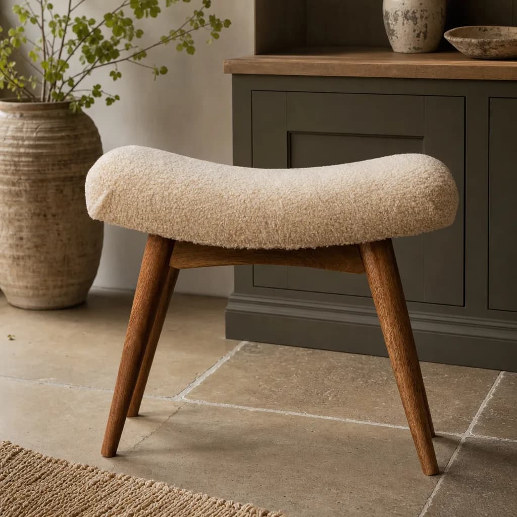 Boucle Cream Curved Bench