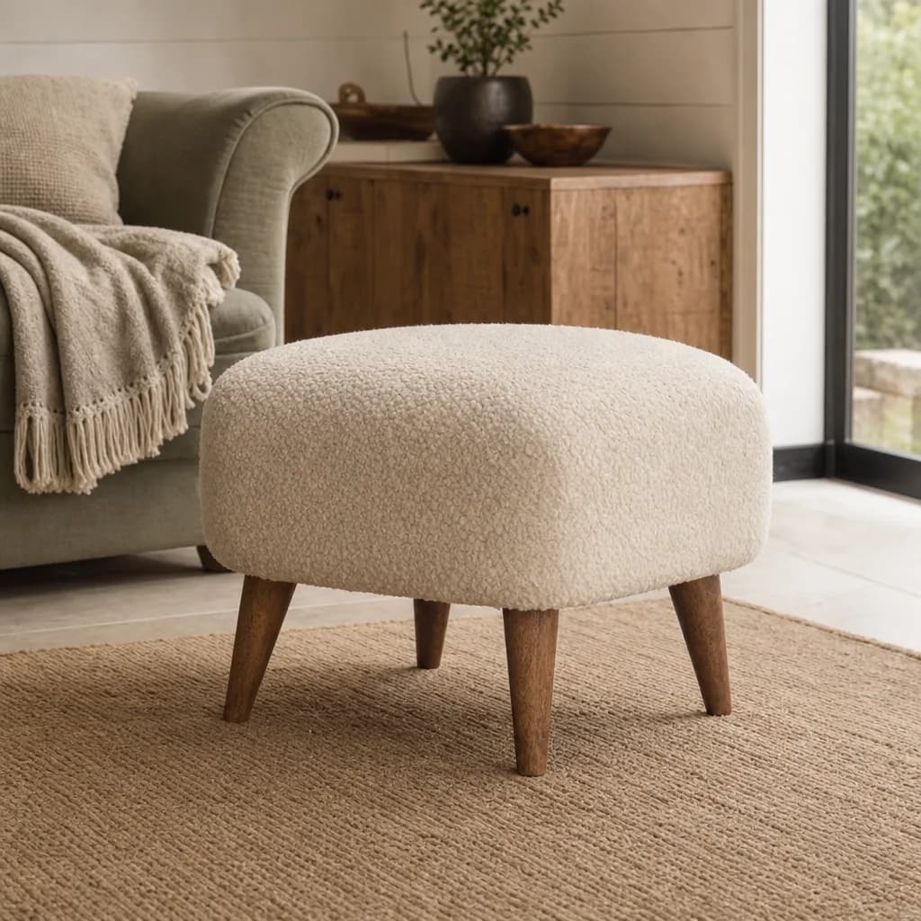 Boucle Cream Square Footstool