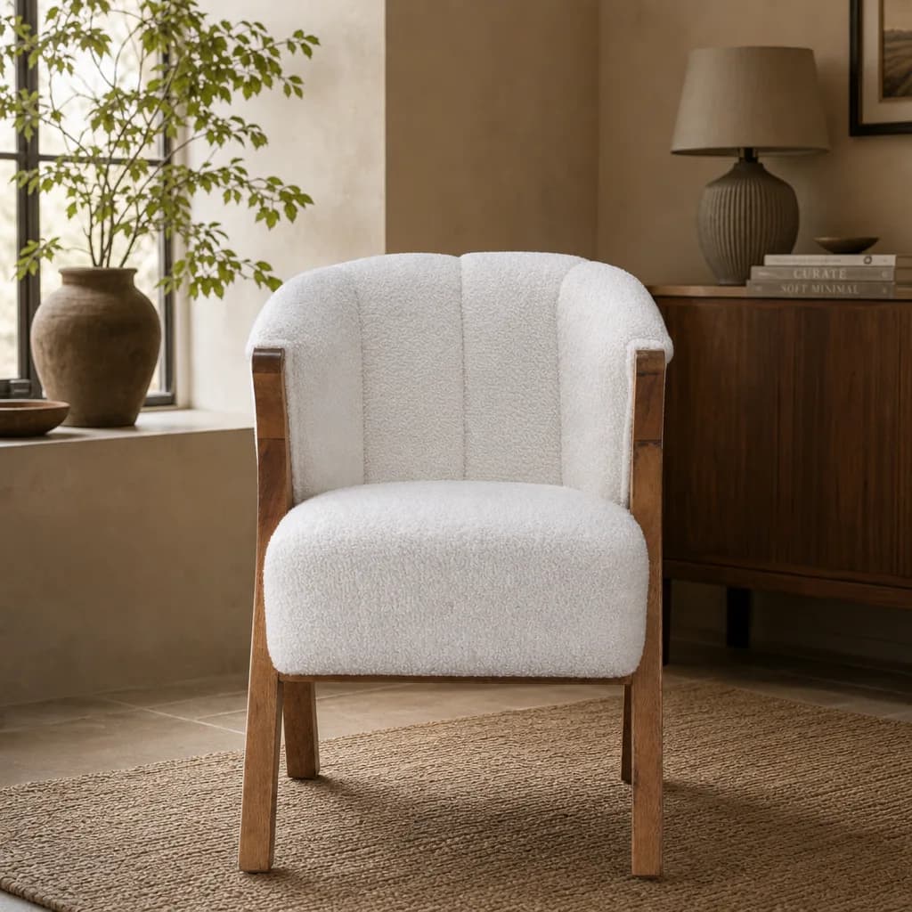 White Boucle Minimalistic Chair - Chairs, photo 2 of 9