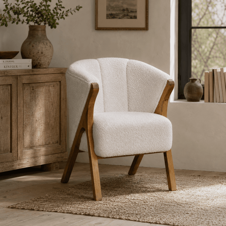 White Boucle Minimalistic Chair