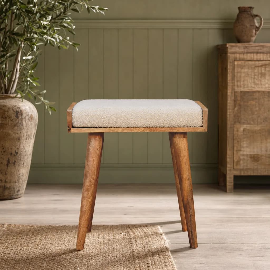Boucle Cream Tray Style Footstool