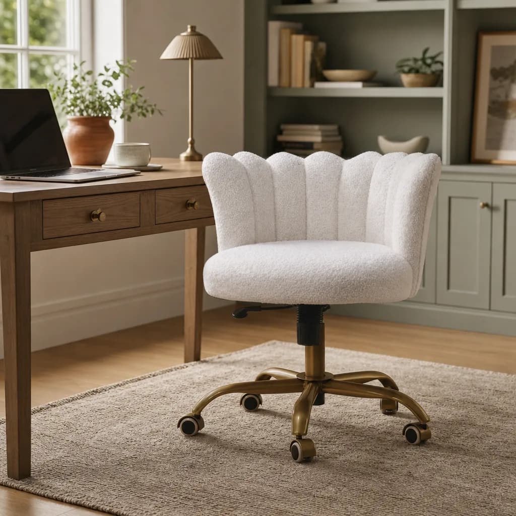 White Boucle Swivel Chair
