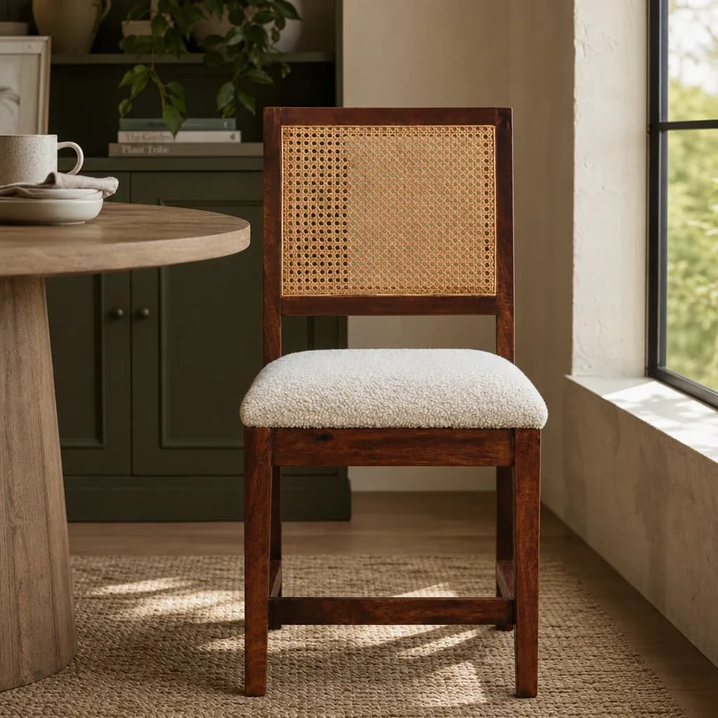 Cream Boucle Rattan Chair