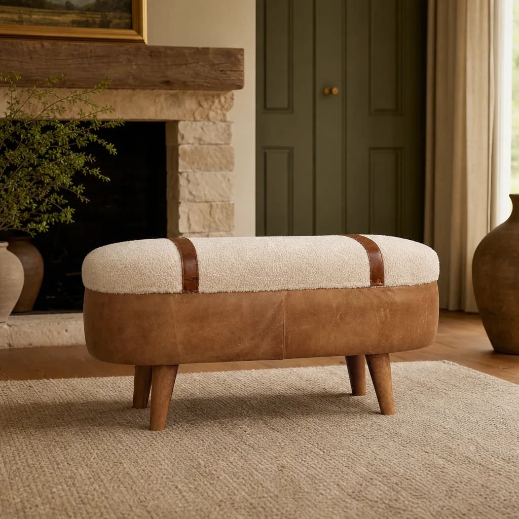 Tan Buffalo Boucle Nordic Bench