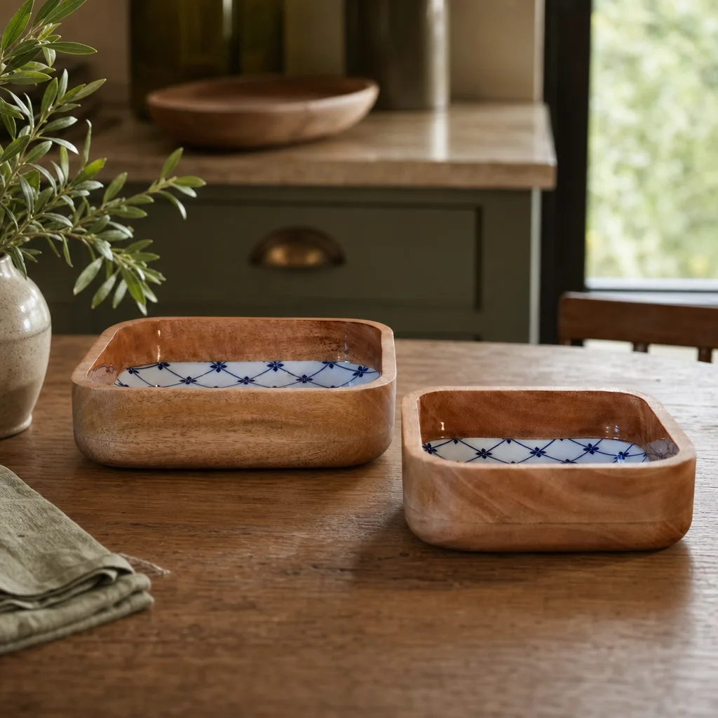 Blue and White Square Bowl Set of 2