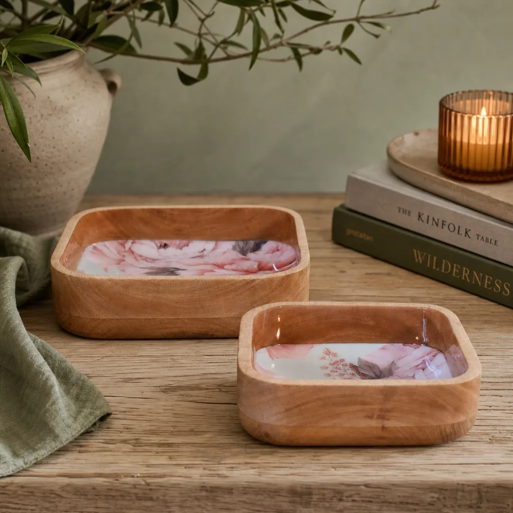 Pink Floral Square Bowl Set of 2