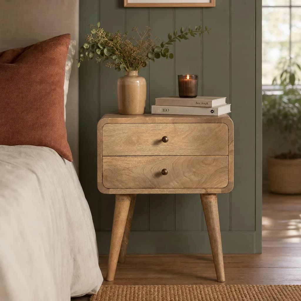 Curved Oak-ish Bedside
