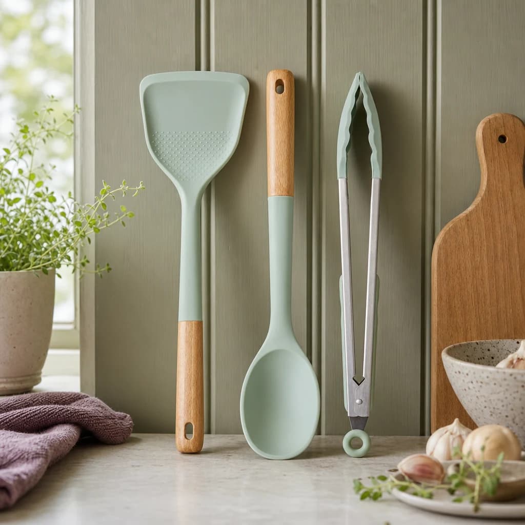 Nova Sage Green Silicone Head 3 Piece Kitchen Tool Set - Accessories, photo 1 of 8