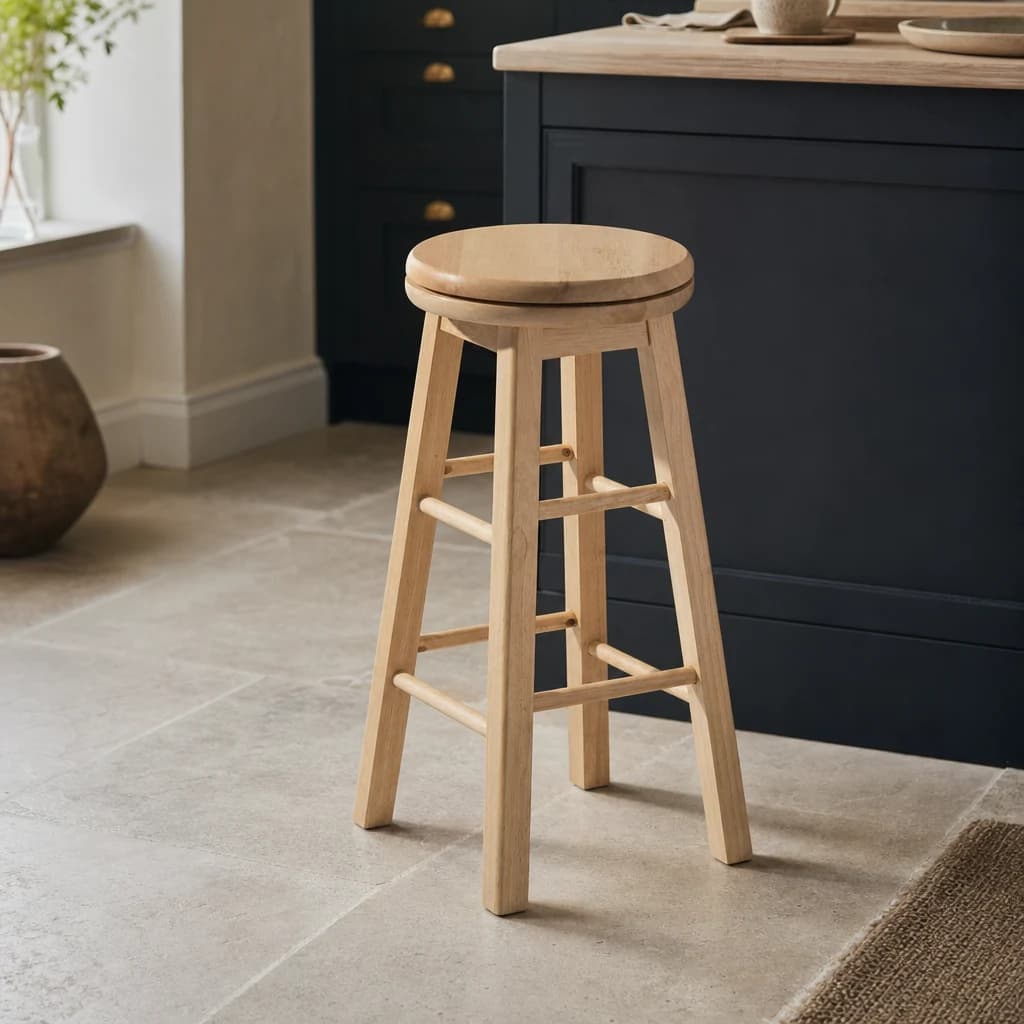 Chester Natural Hevea Wood Revolving Bar Stool - Seating, photo 1 of 3