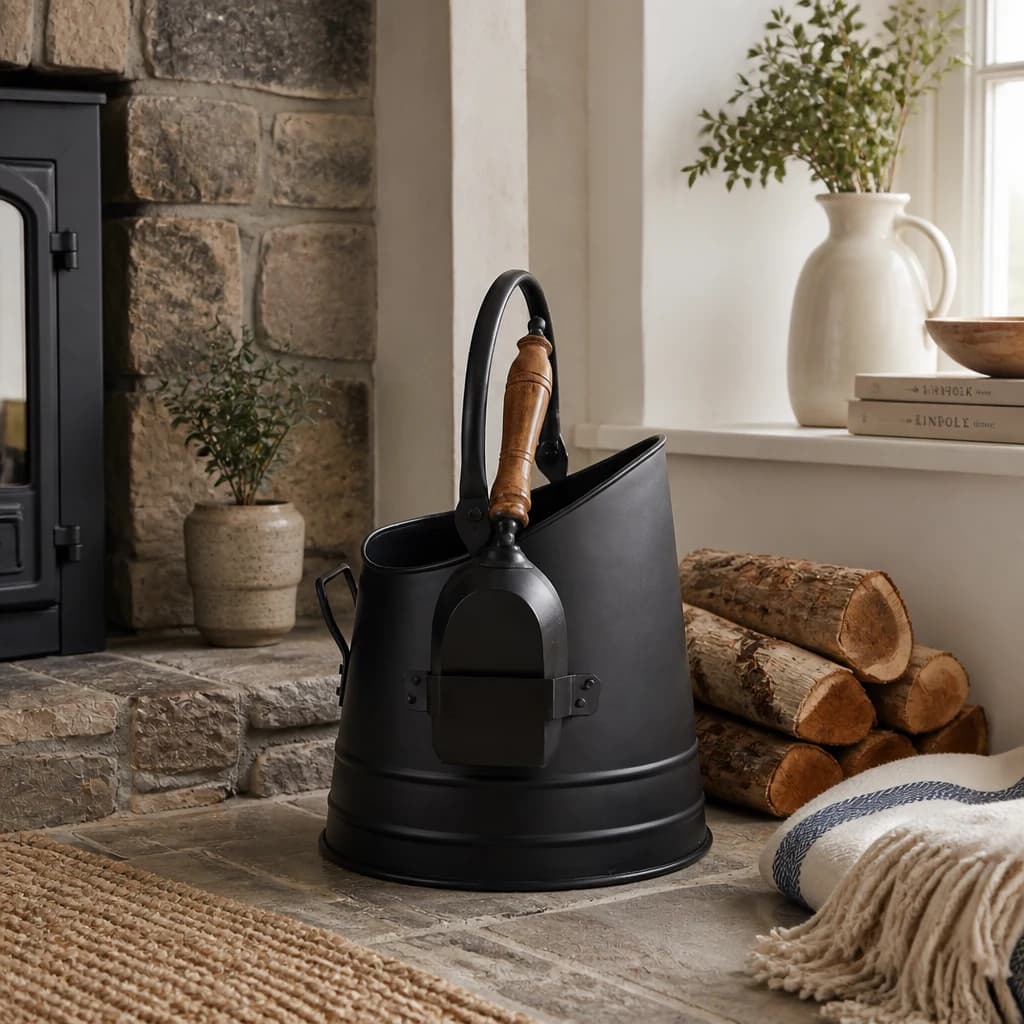 Black Coal Bucket with Teak Handle Shovel - Trays & baskets, photo 1 of 3