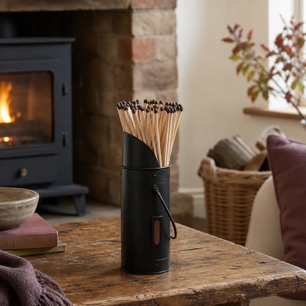 Black Matchstick Holder with 60 Matches - Decorative, photo 1 of 3