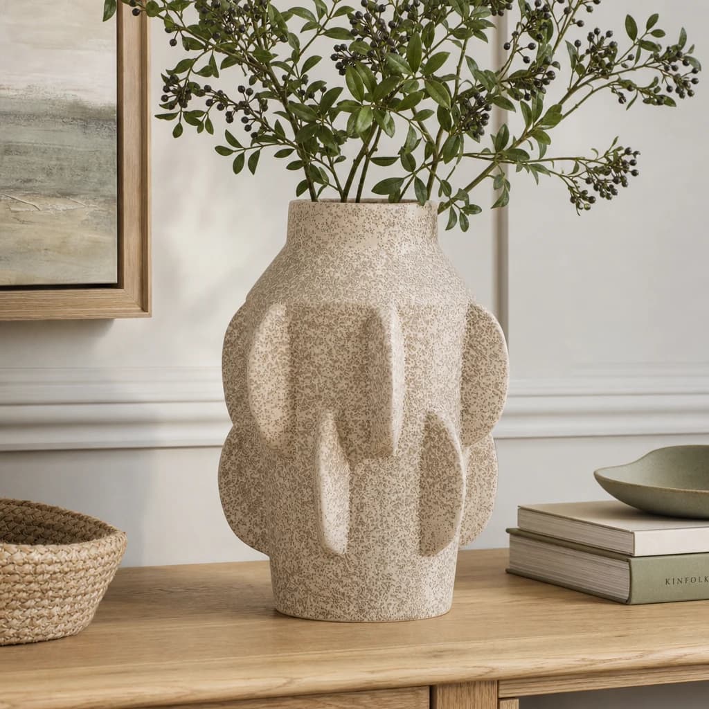 Sidra Cream Textured Stoneware Large Vase - Vases, photo 1 of 6