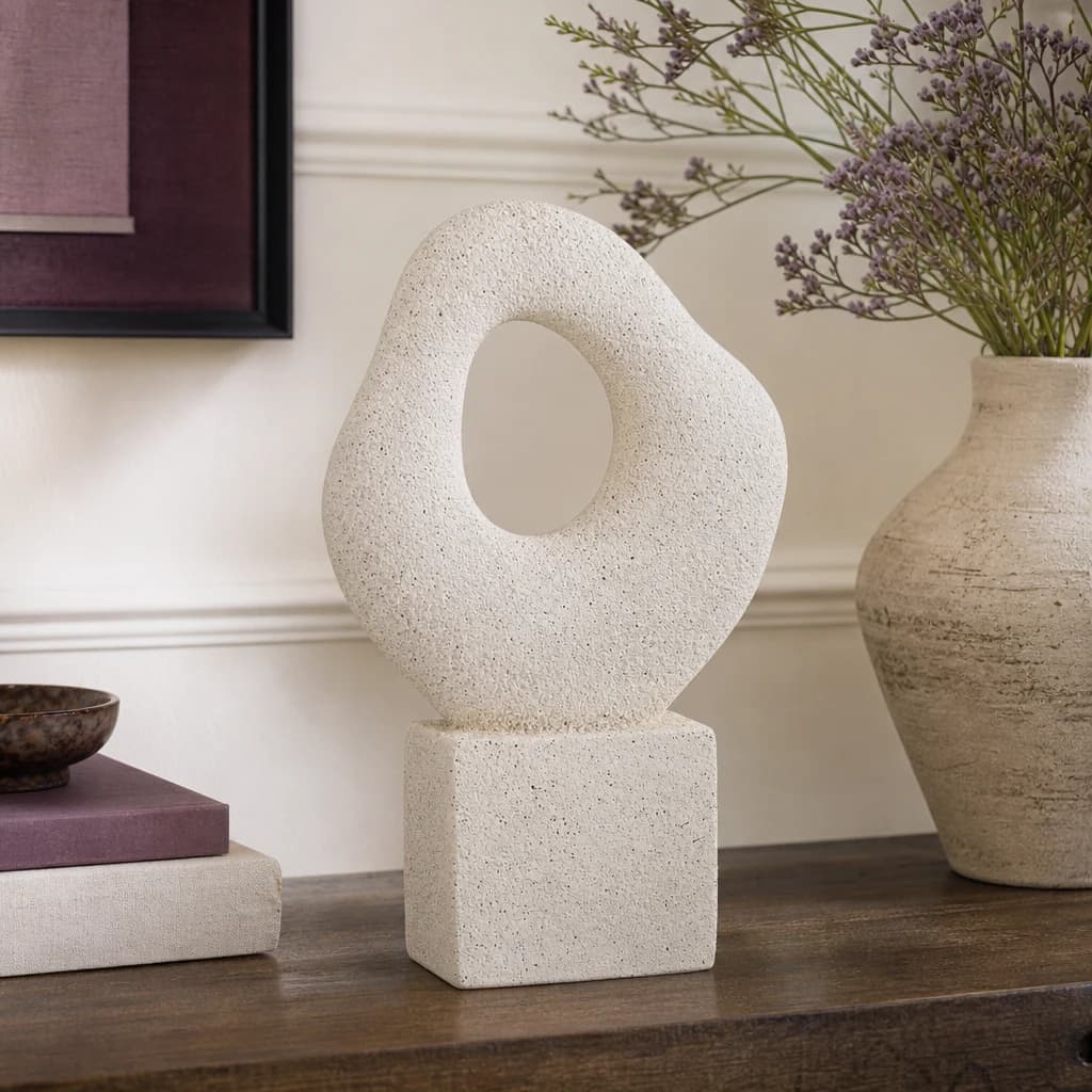 Broc Cream Textured Abstract Loop Sculpture On Pedestal - Decorative, photo 1 of 8