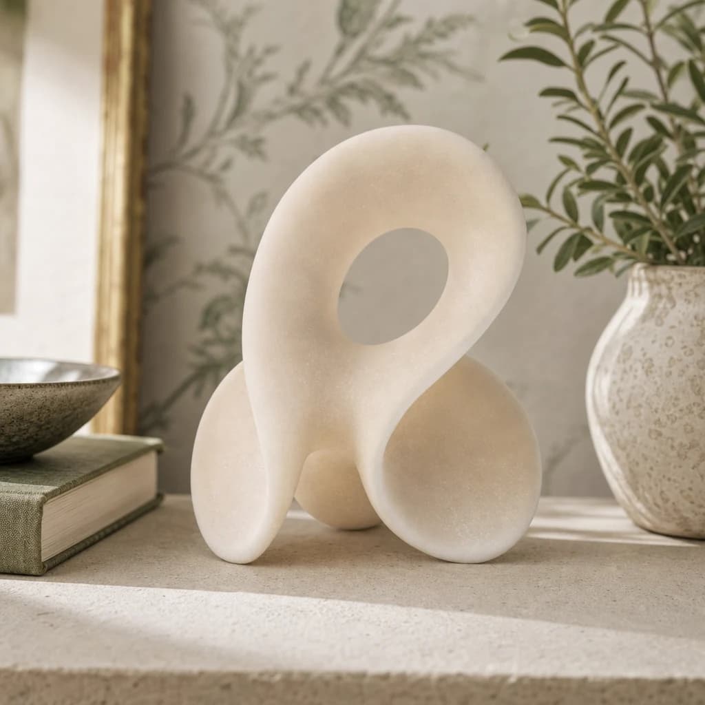 Broc White Marble Effect Small Abstract Loop Sculpture - Decorative, photo 1 of 8