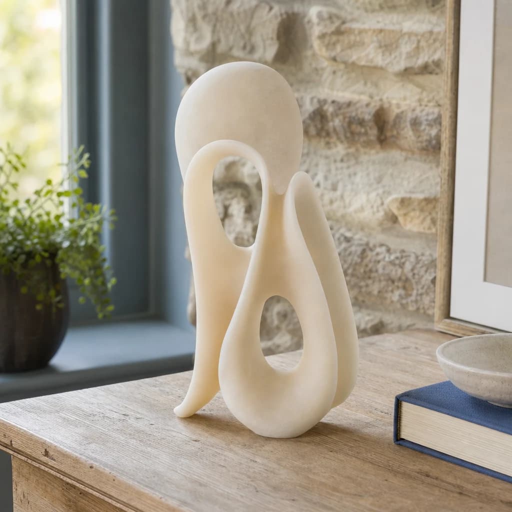Broc White Marble Effect Large Abstract Loop Sculpture - Decorative, photo 1 of 8