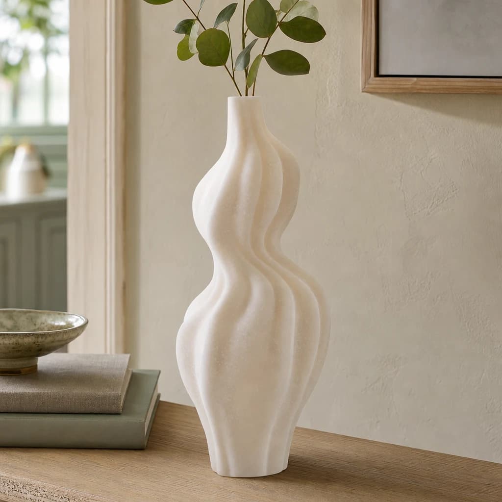 Broc White Marble Effect Organic Twist Vase - Vases, photo 1 of 8