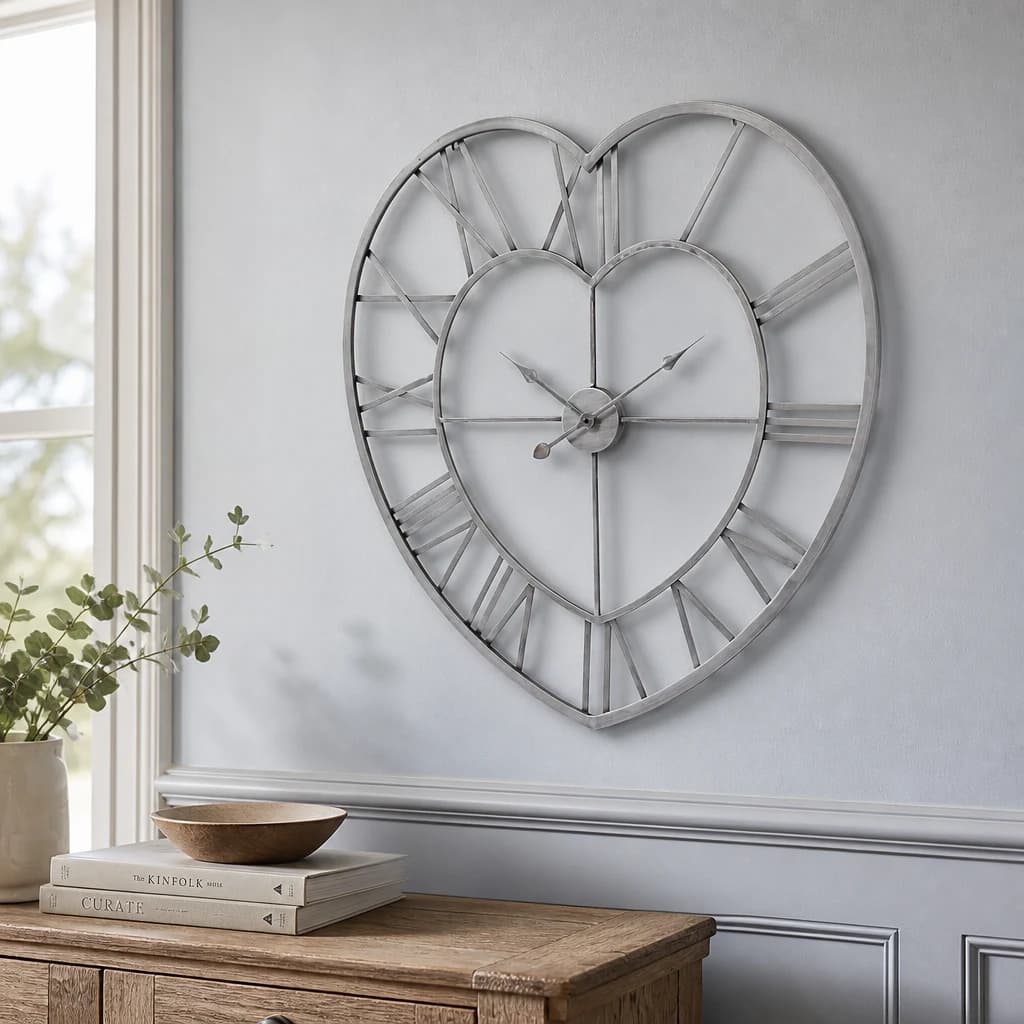 Silver Heart Skeleton Wall Clock