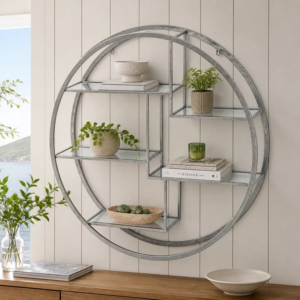 Large Circular Silver Wall Hanging Multi Shelf - Decorative, photo 1 of 5