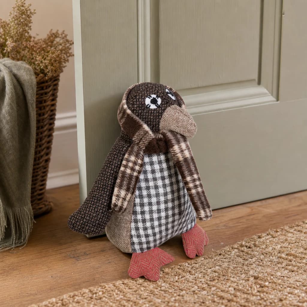 Bute Large Brown Check Penguin Door Stop - Decorative, photo 1 of 2