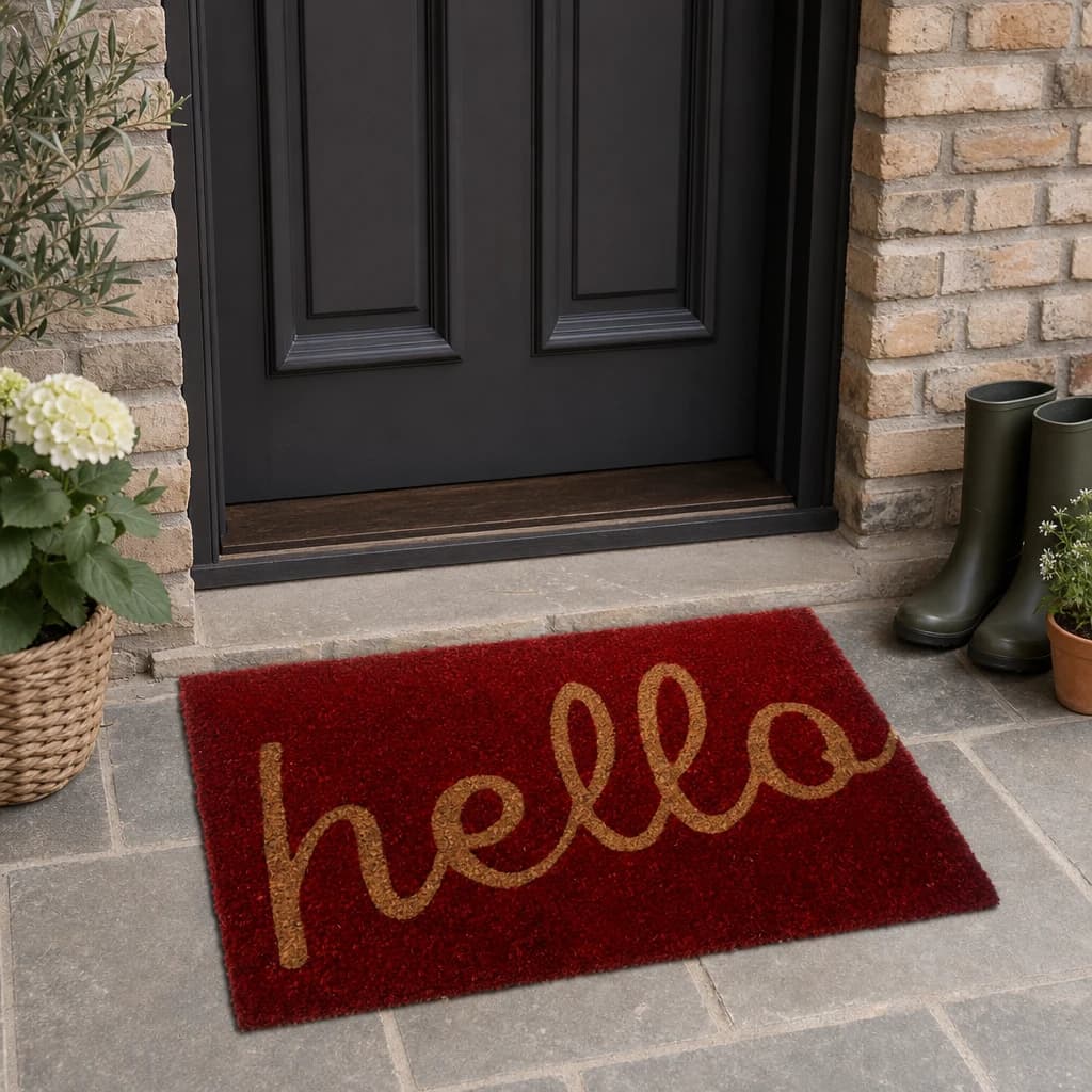 Red Hello Coir Doormat - Decorative, photo 1 of 2