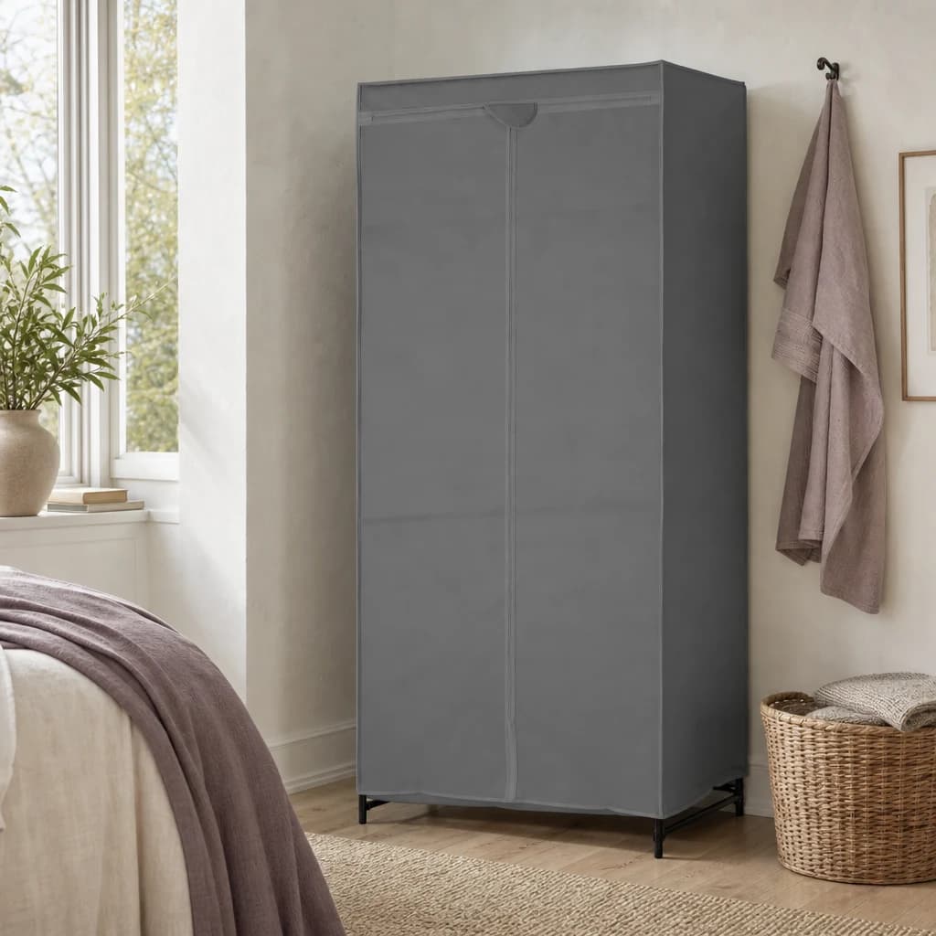 Dara Grey Fabric Wardrobe With Shelf