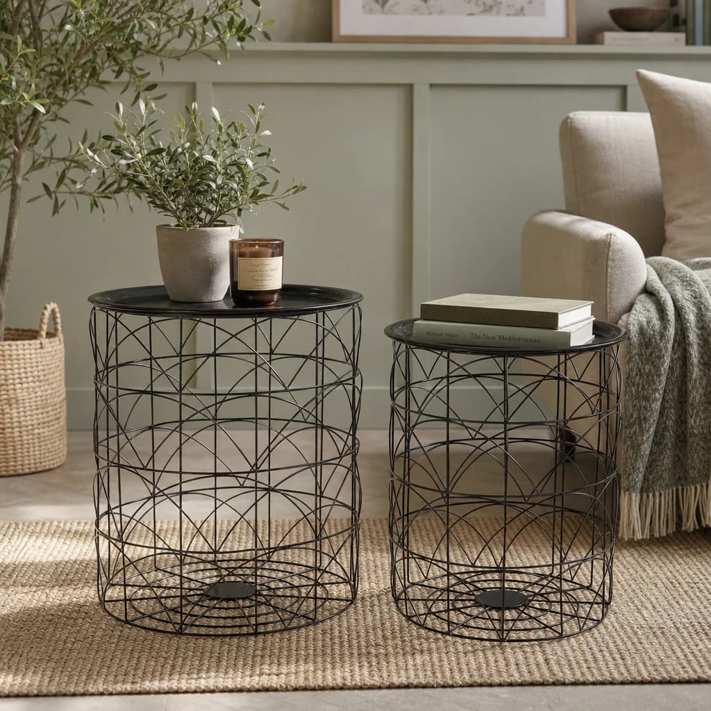 Hege Black Wire Set of 2 Storage Side Tables - Tables, photo 1 of 3