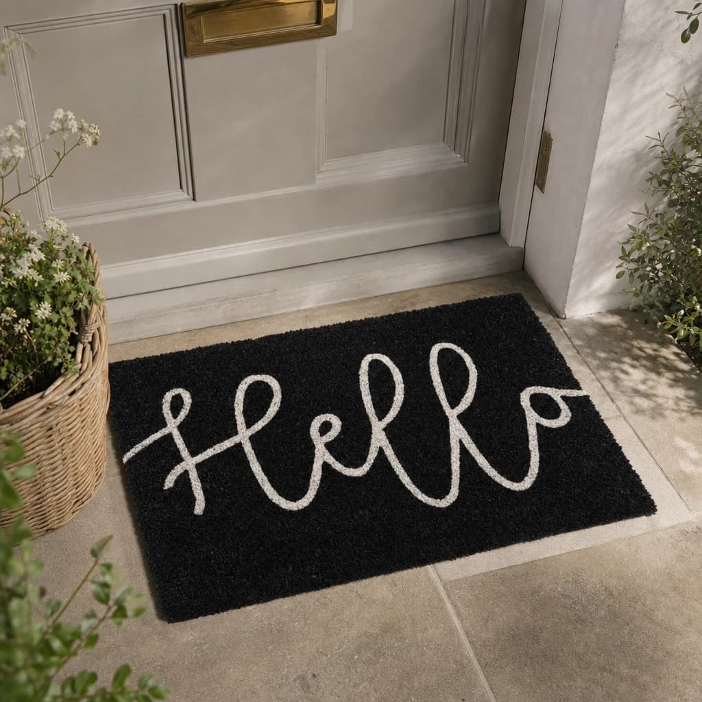 Filta Hello Black Coir Doormat - Decorative, photo 1 of 7