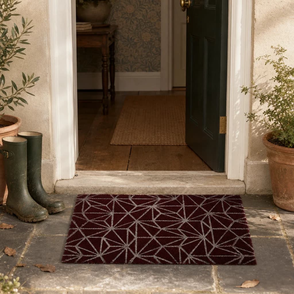 Mimo Dark Red Geometric Doormat - Decorative, photo 1 of 3