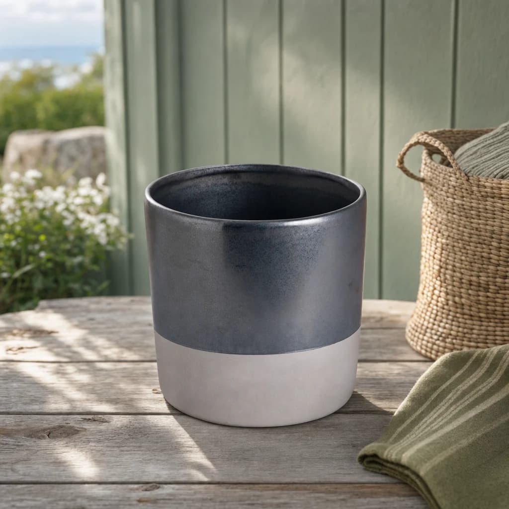 Large Metallic Grey Ceramic Planter