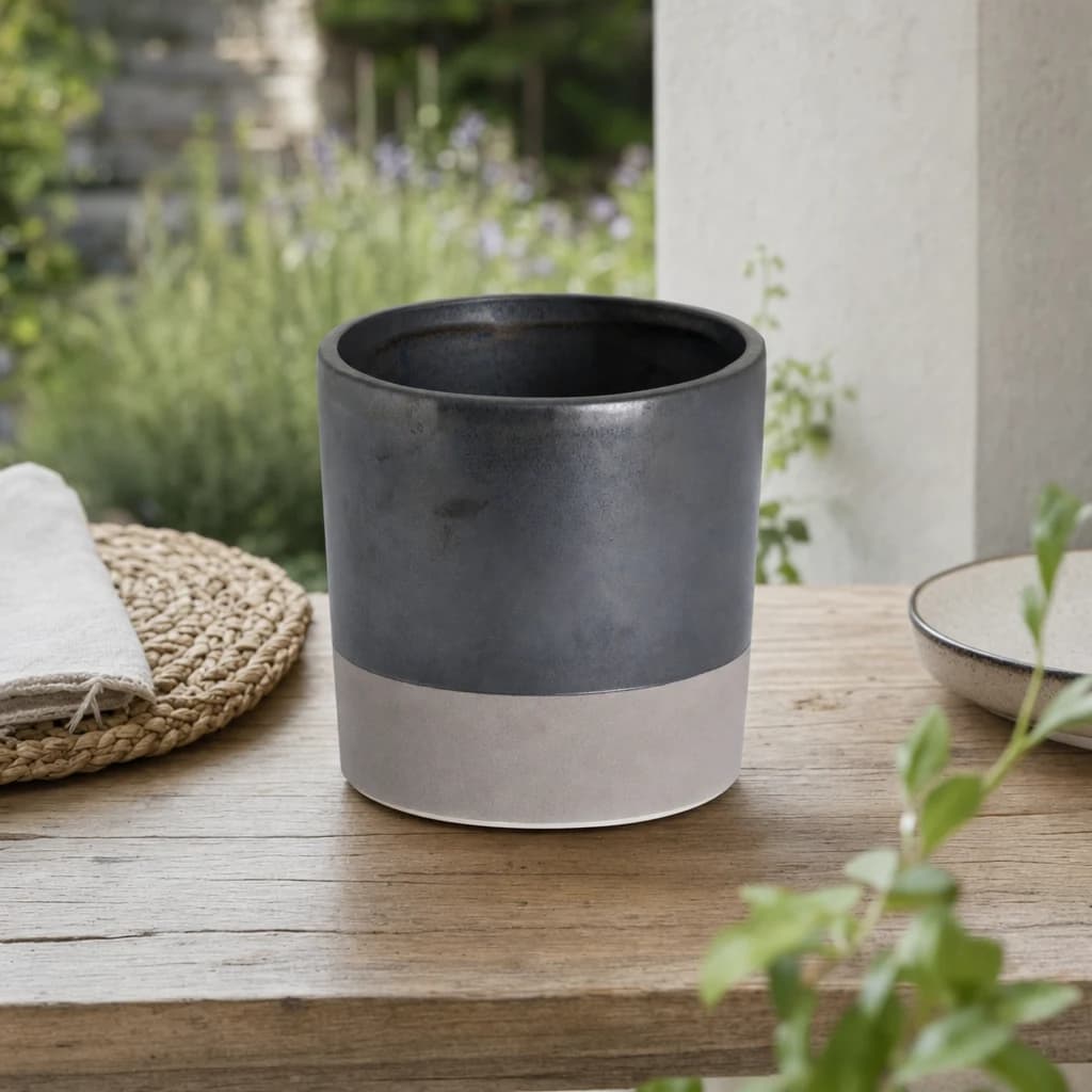 Metallic Grey Ceramic Planter