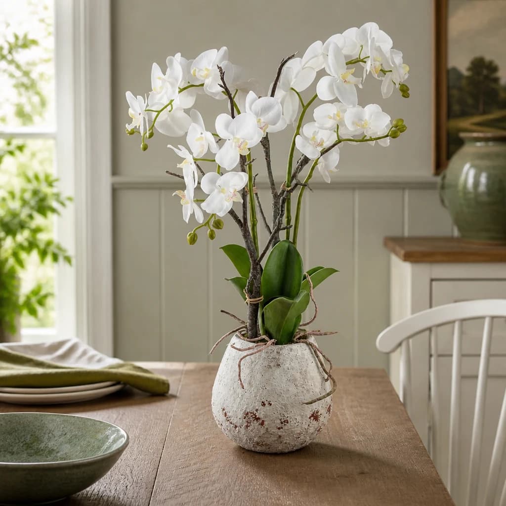 White Orchid In Stone Pot