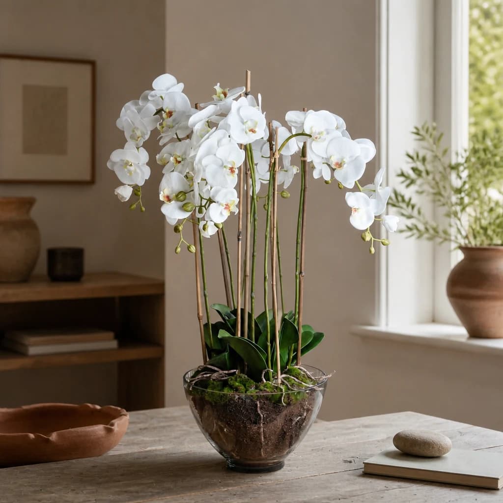 Large White Orchid In Glass Pot - Console tables, photo 1 of 3