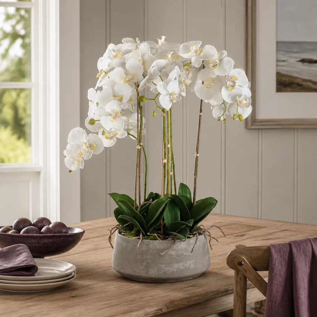 Large White Orchid In Stone Pot - Dining tables, photo 1 of 4