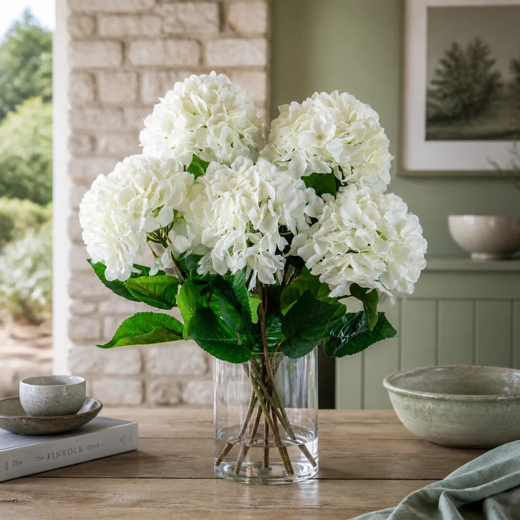 Single White Hydrangea — Pack of 5 - Artificial plants & flowers, photo 1 of 5
