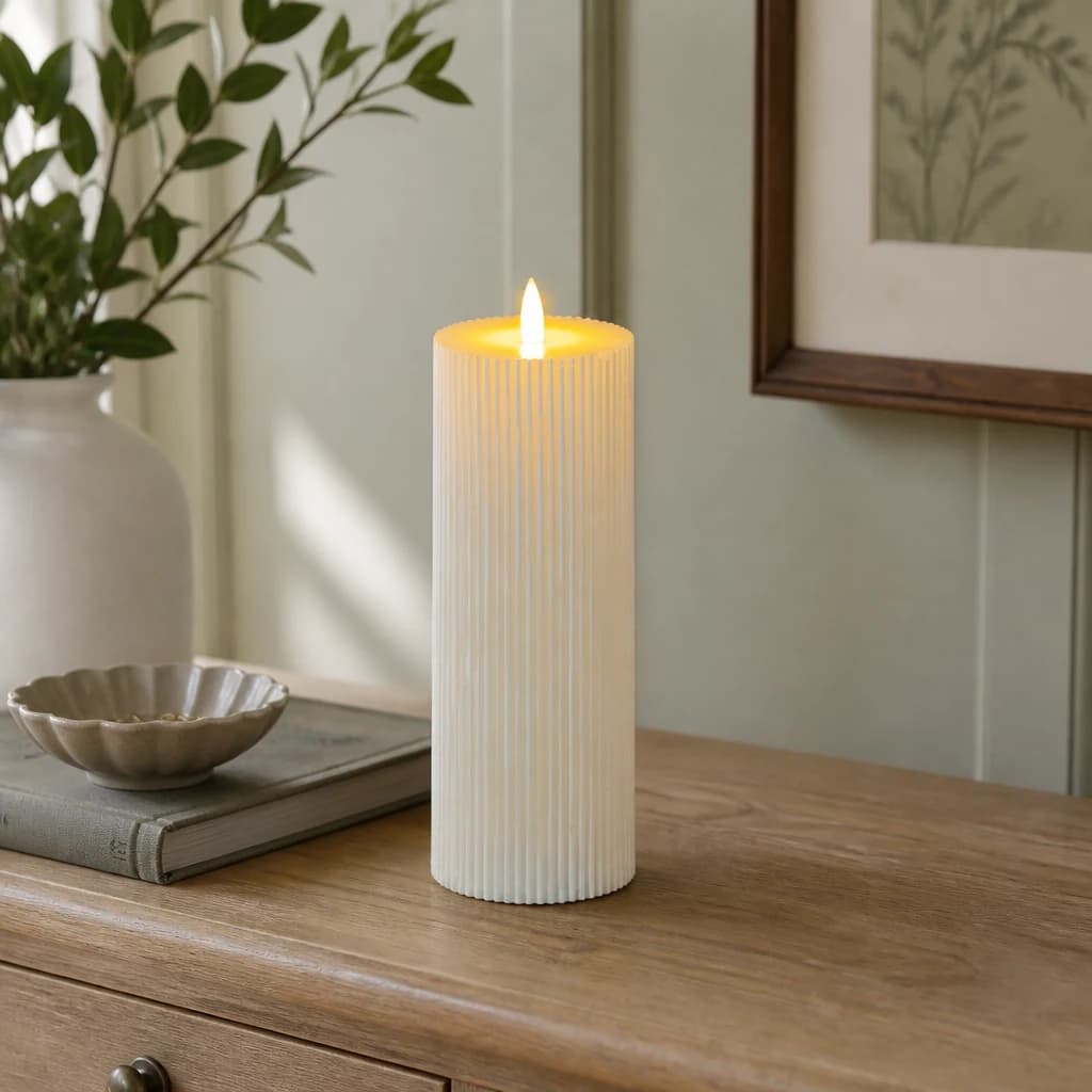 Luxe Collection Natural Glow 3.5x9 Texture Ribbed LED Candle