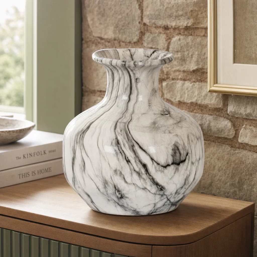Marble Effect Squat Vase - Vases, photo 1 of 5