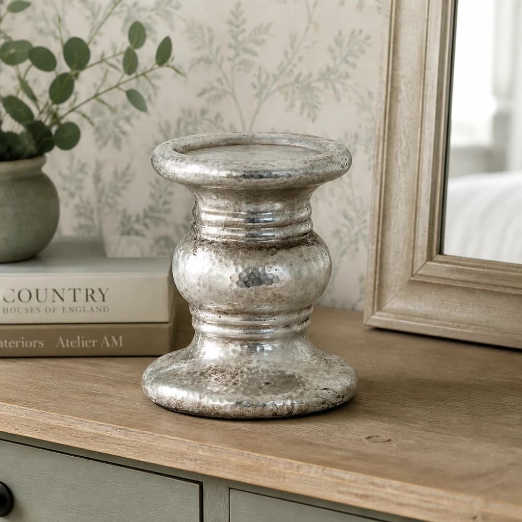 Silver Punch Faced Ceramic Large Candle Holder - Candles, photo 1 of 5