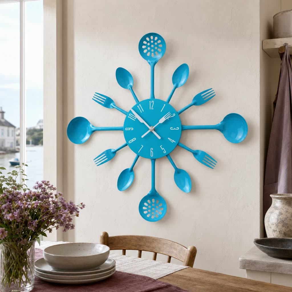 Romero 33cm Dia Blue Cutlery Metal Wall Clock - Decorative, photo 1 of 4