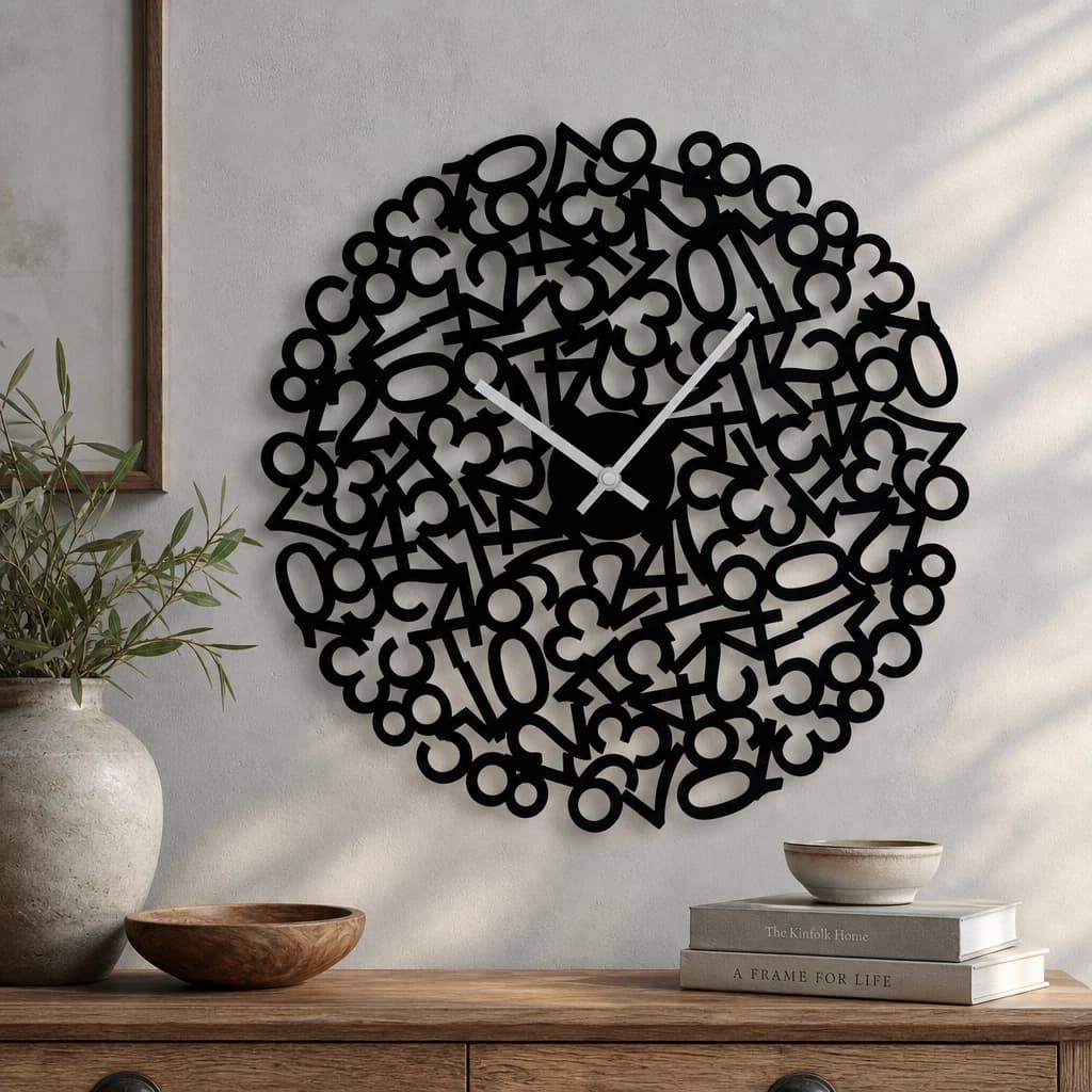 Divini 40cm Dia Black Numbers Design Wall Clock - Decorative, photo 1 of 2
