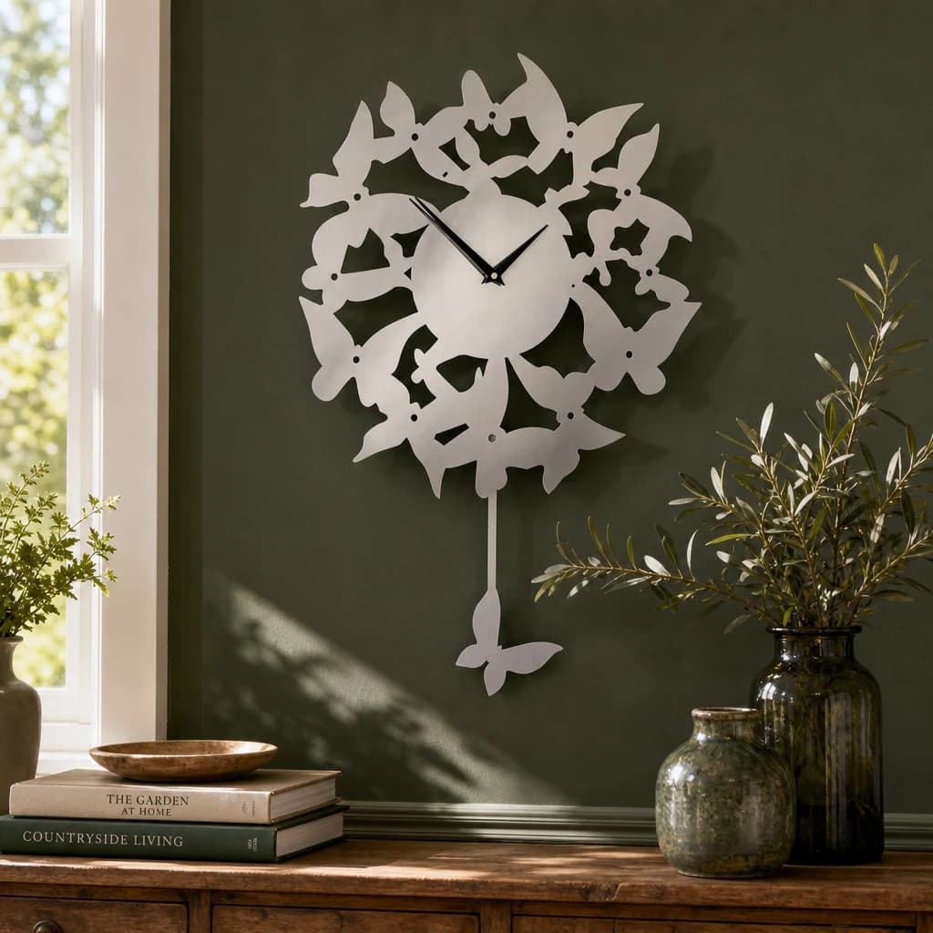 Kiki Butterflies Stainless Steel Wall Clock - Decorative, photo 1 of 2
