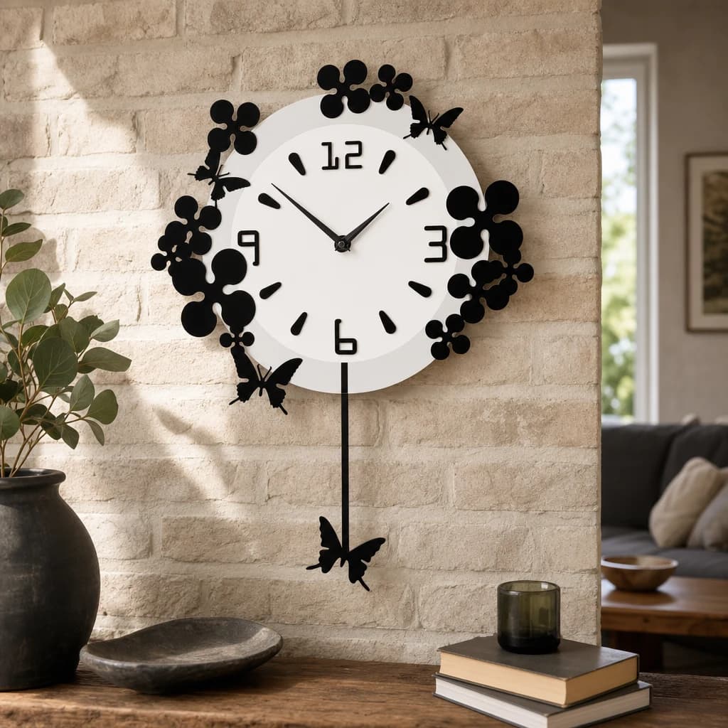 Kiki Flower and Butterflies Design Wall Clock - Decorative, photo 1 of 2