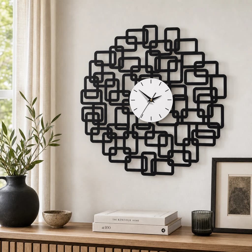 Futura Black Abstract Geometric Design Wall Clock - Decorative, photo 1 of 2
